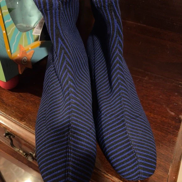 NWT ZARA Trafaluc Sock Ankle Boots Size 11 NWT 
 BLK Blue striped - Picture 4 of 5